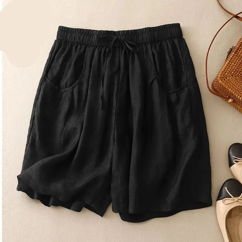 Anna-Berg | Drawstring Waist Relaxed Fit Cotton-Blend Shorts