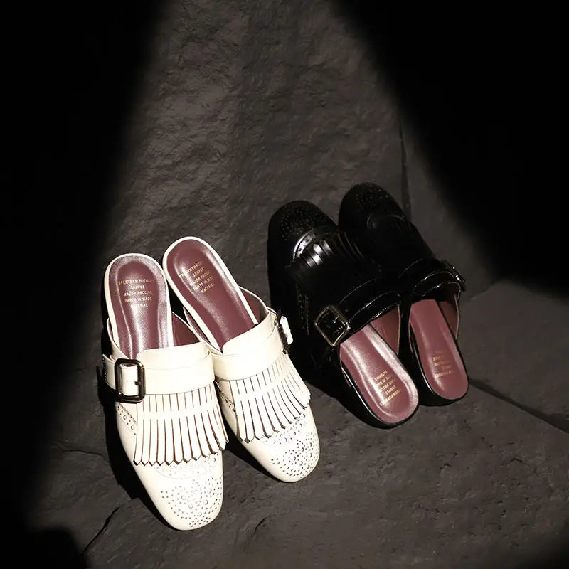 Anna-Berg | Fringe Slip-On Leather Loafers