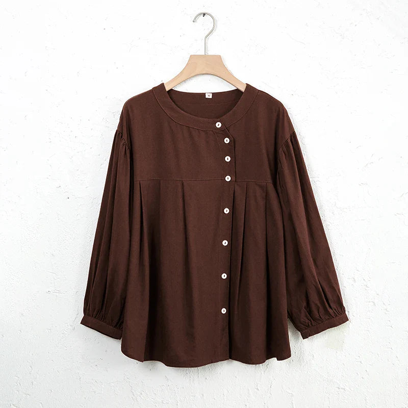 Anna-Berg | Ivory Gathered Lantern-Sleeve Cotton Blouse
