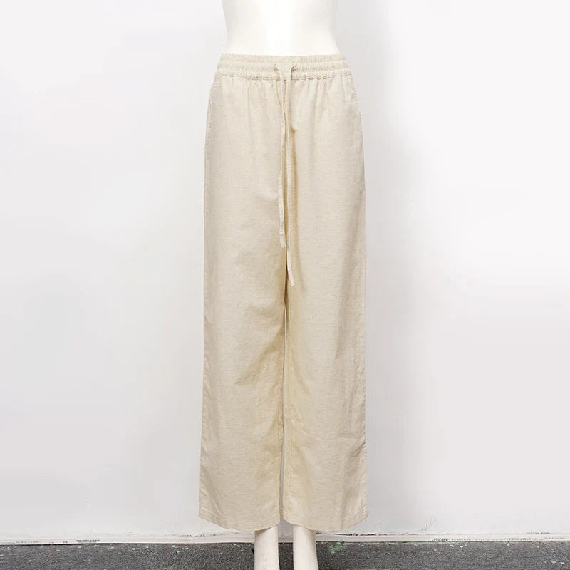 Anna-Berg | Natural Drawstring Waist Relaxed Fit Linen Pant