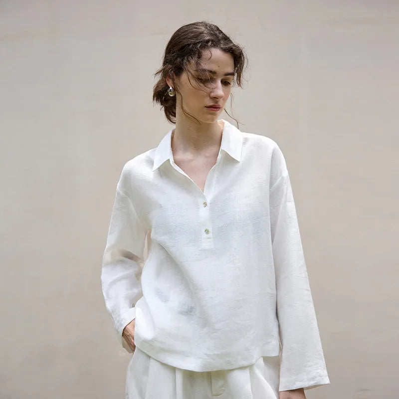 Anna-Berg | Relaxed-Fit Polo-Collar Linen Pullover