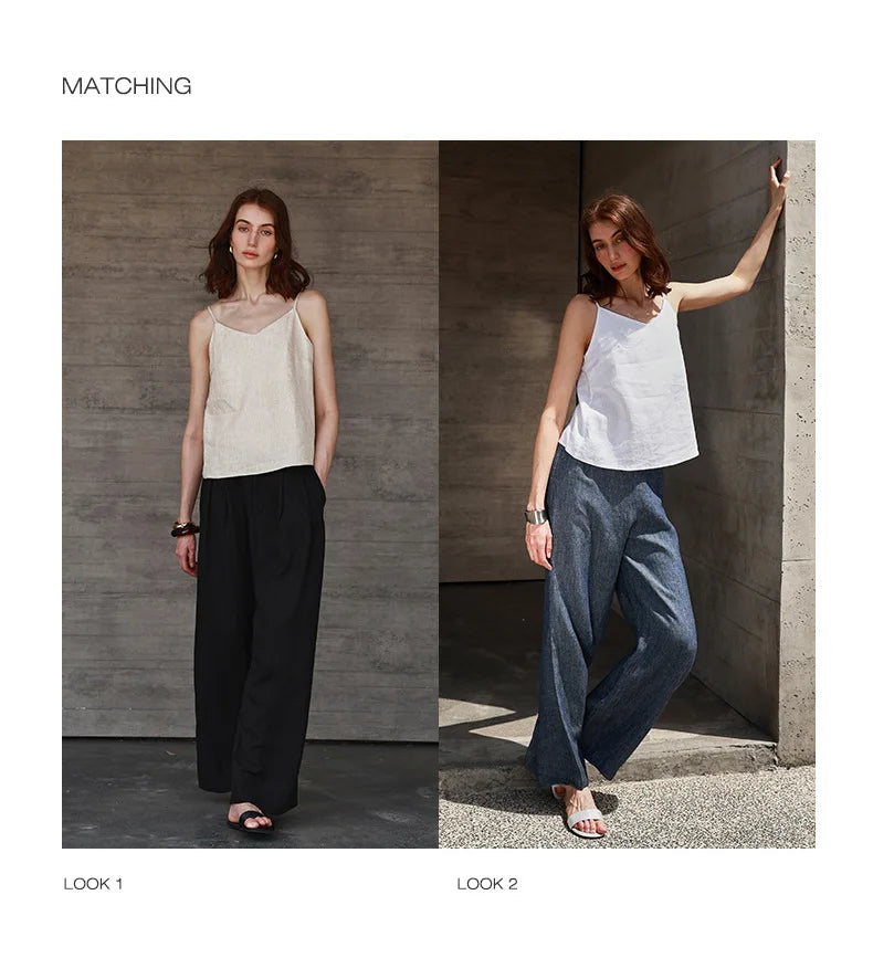 Anna-Berg | Natural Relaxed-Fit V-Neck Linen Camisole Top