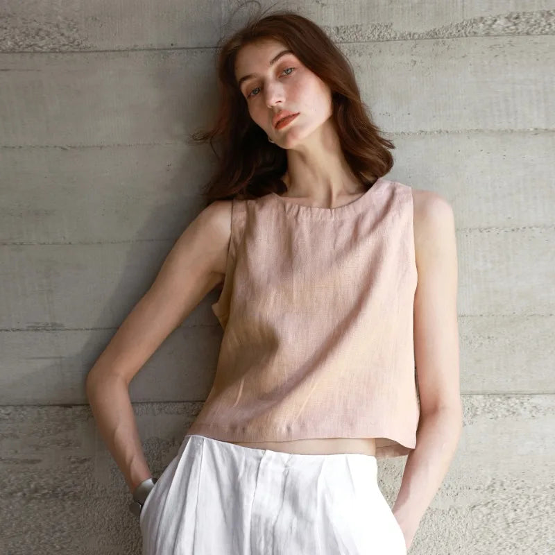 Anna-Berg | Natural Reversible Linen Crop Top