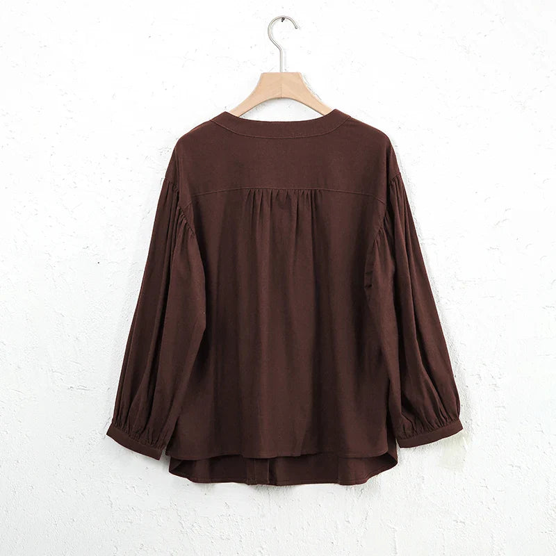 Anna-Berg | Ivory Gathered Lantern-Sleeve Cotton Blouse