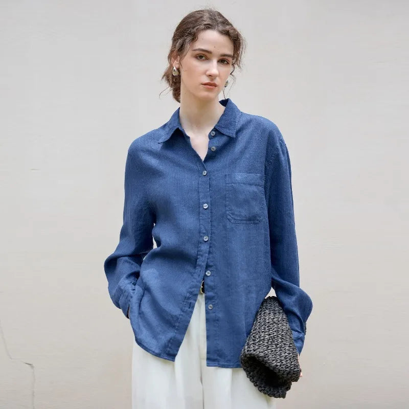 Anna-Berg | Indigo Relaxed Fit Button-Up Linen Shirt