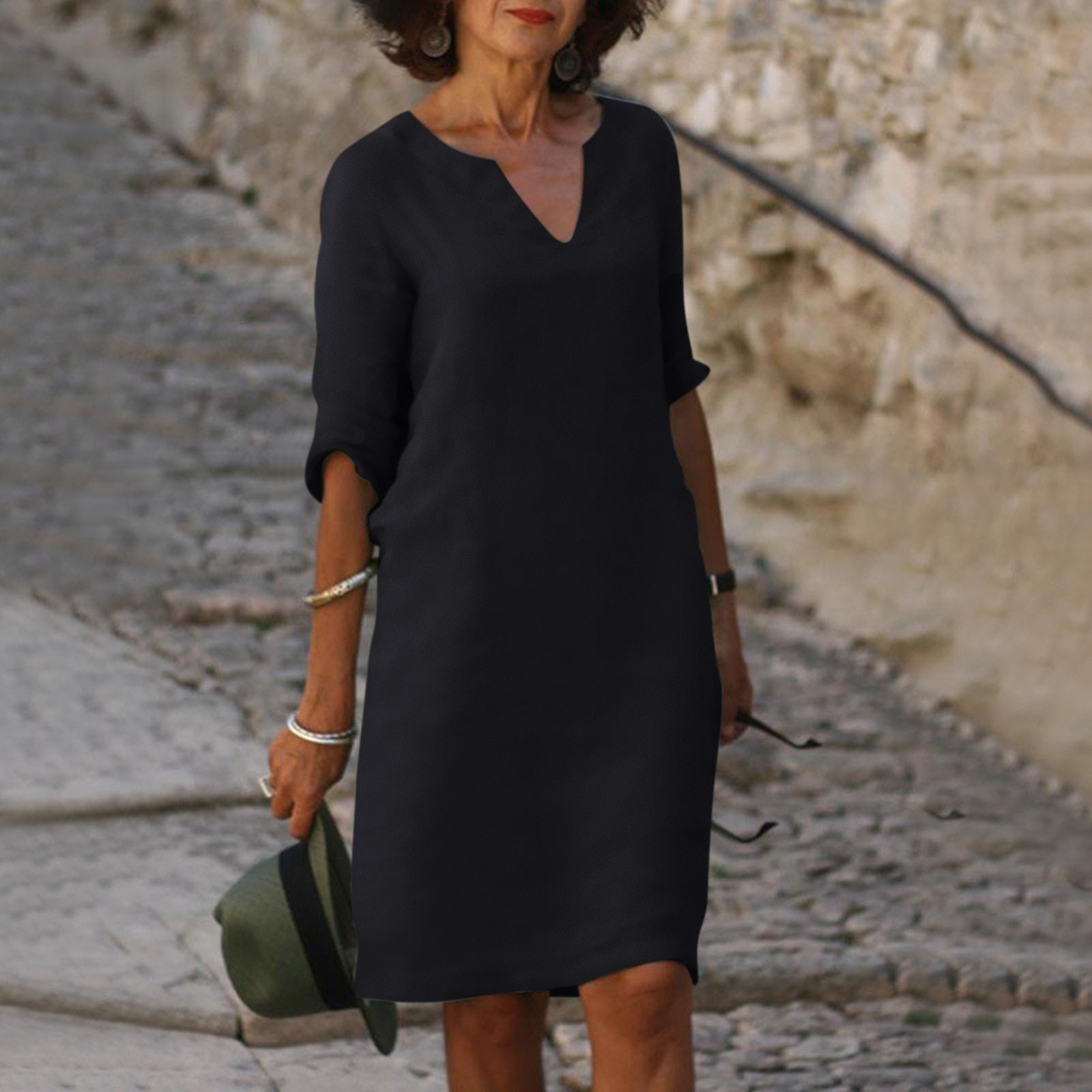 Anna-Berg | Elegant Summer Dress Made of Polyester With V-Neck