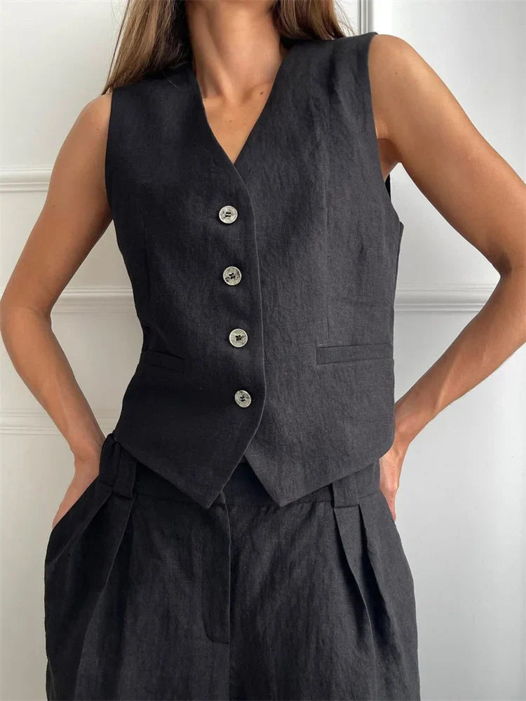 Anna-Berg | Natural Relaxed-Fit Belted Linen Trouser Set