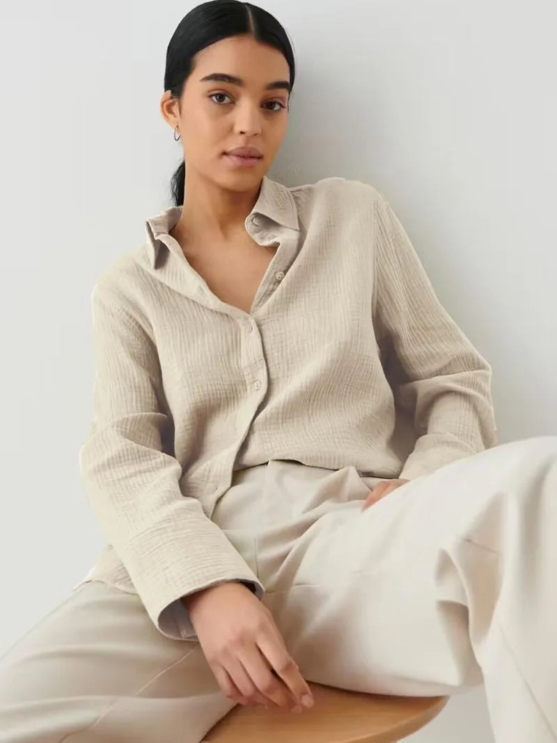 Anna-Berg | White Short-Sleeve Button-Up Cotton Shirt