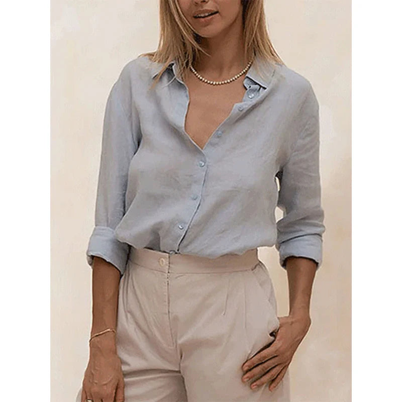 Anna-Berg | Natural Relaxed Fit Button-Up Linen Blouse