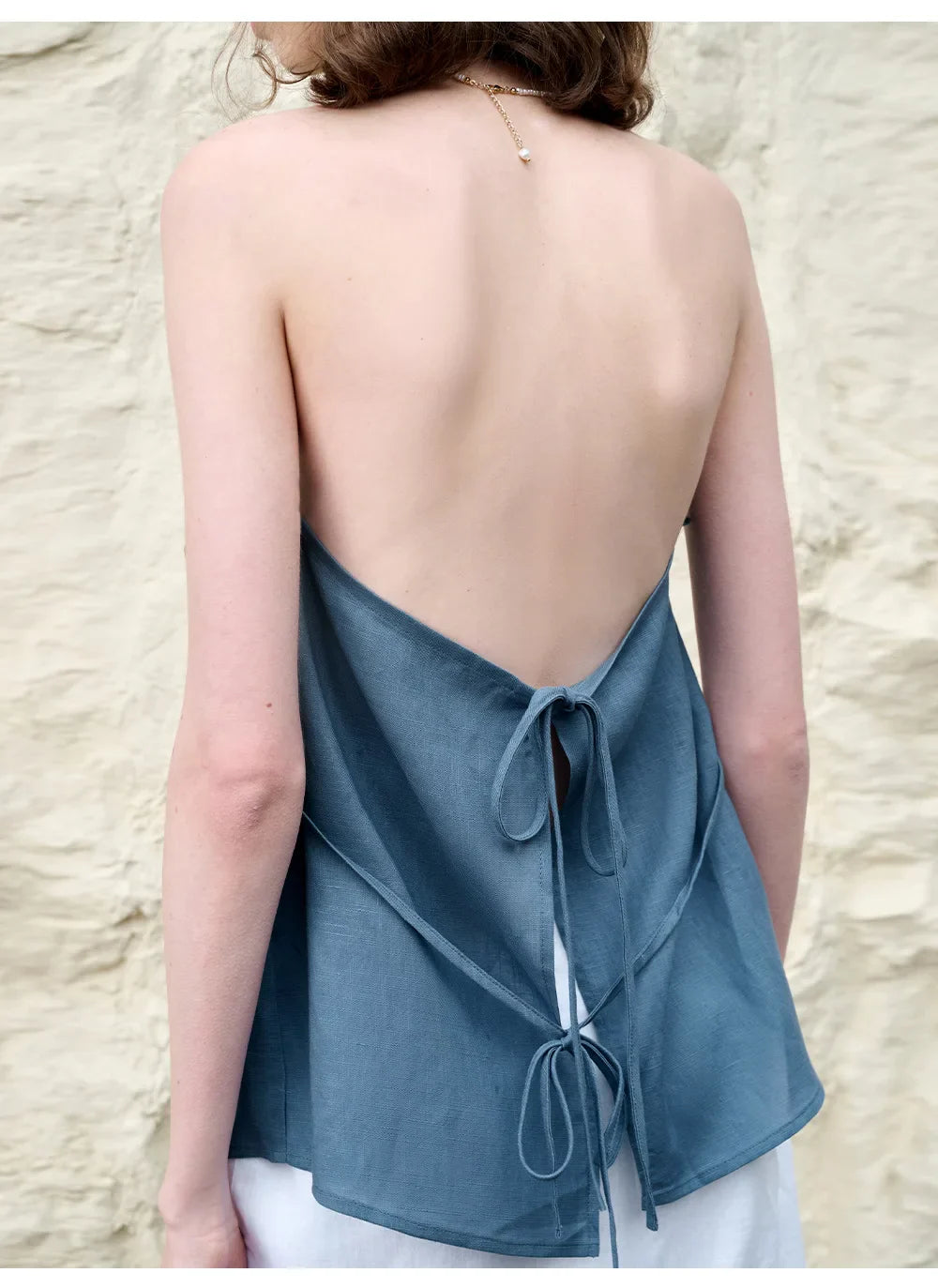 Anna-Berg | Natural Halter Linen Waistcoat Top