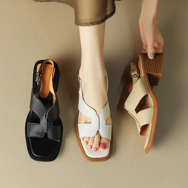 Anna-Berg | Block-Heel Ankle-Strap Leather Sandals