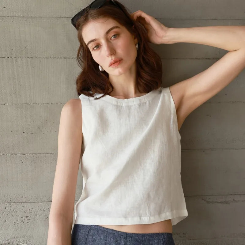 Anna-Berg | Natural Reversible Linen Crop Top