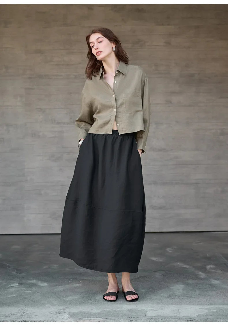 Anna-Berg | Cropped Long-Sleeve Linen Shirt