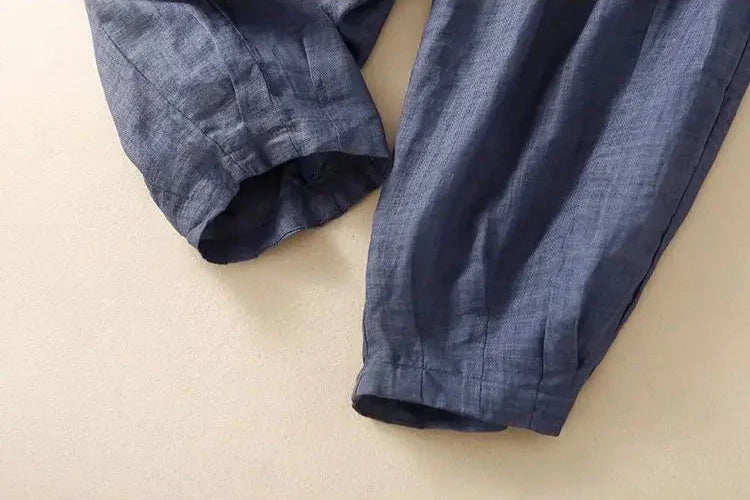Anna-Berg | Stone High-Waist Wide-Leg Linen Trousers