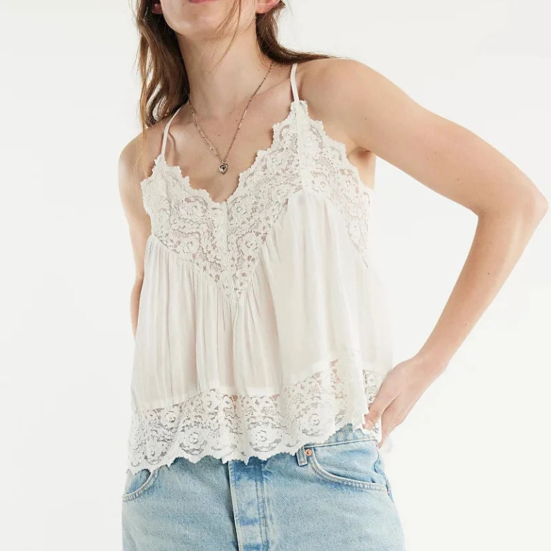 Anna-Berg | Ivory Lace-Trim Satin Cami