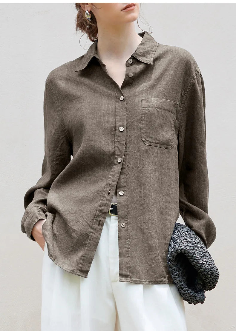 Anna-Berg | Beige Relaxed Fit Linen Shirt