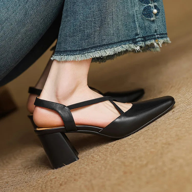 Anna-Berg | Black Pointed Toe Leather Heels