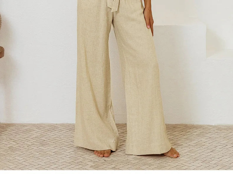 Anna-Berg | Ruffle-Waist Wide-Leg Linen Pant
