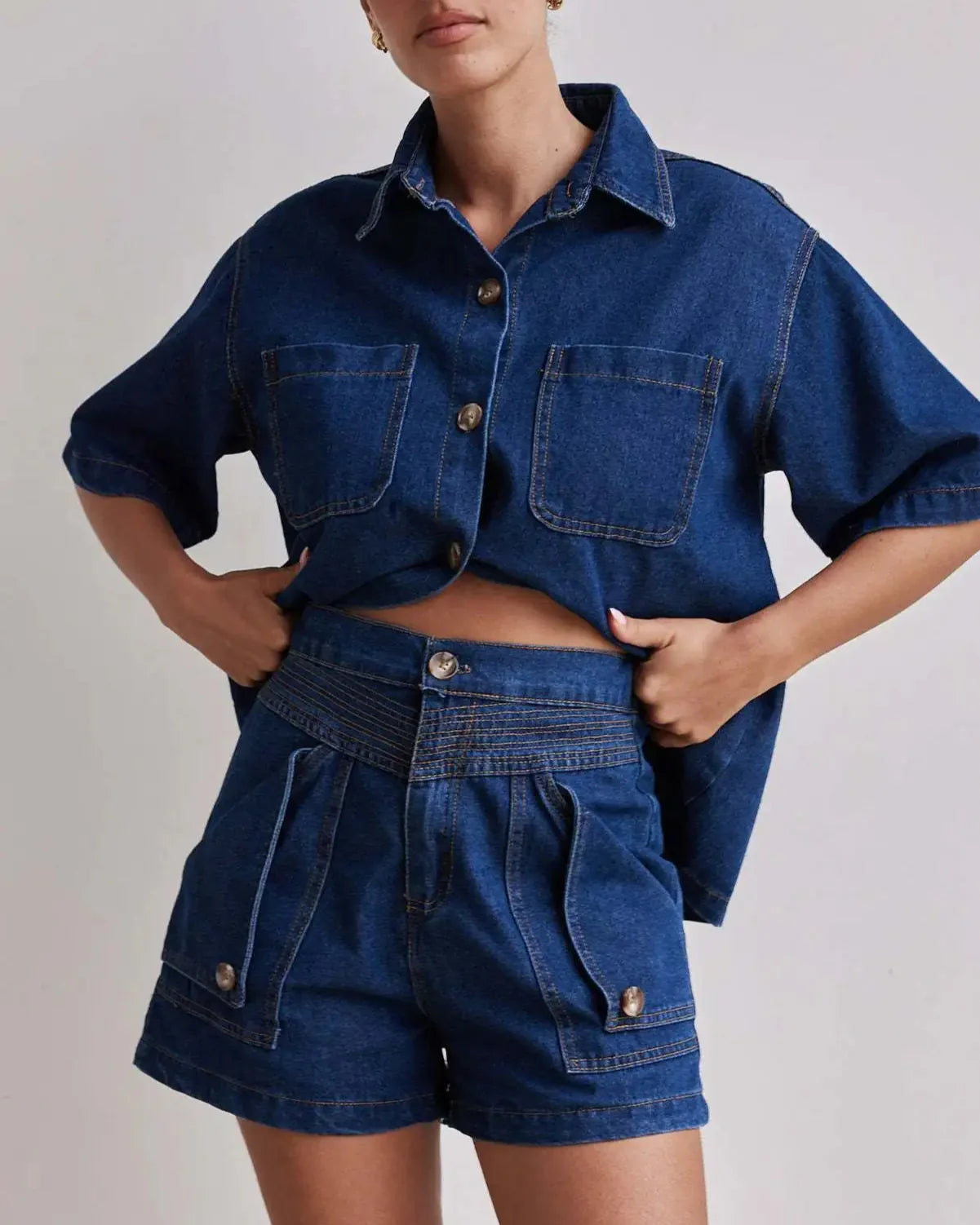 Anna-Berg | Indigo High-Waist Denim Two-Piece Set