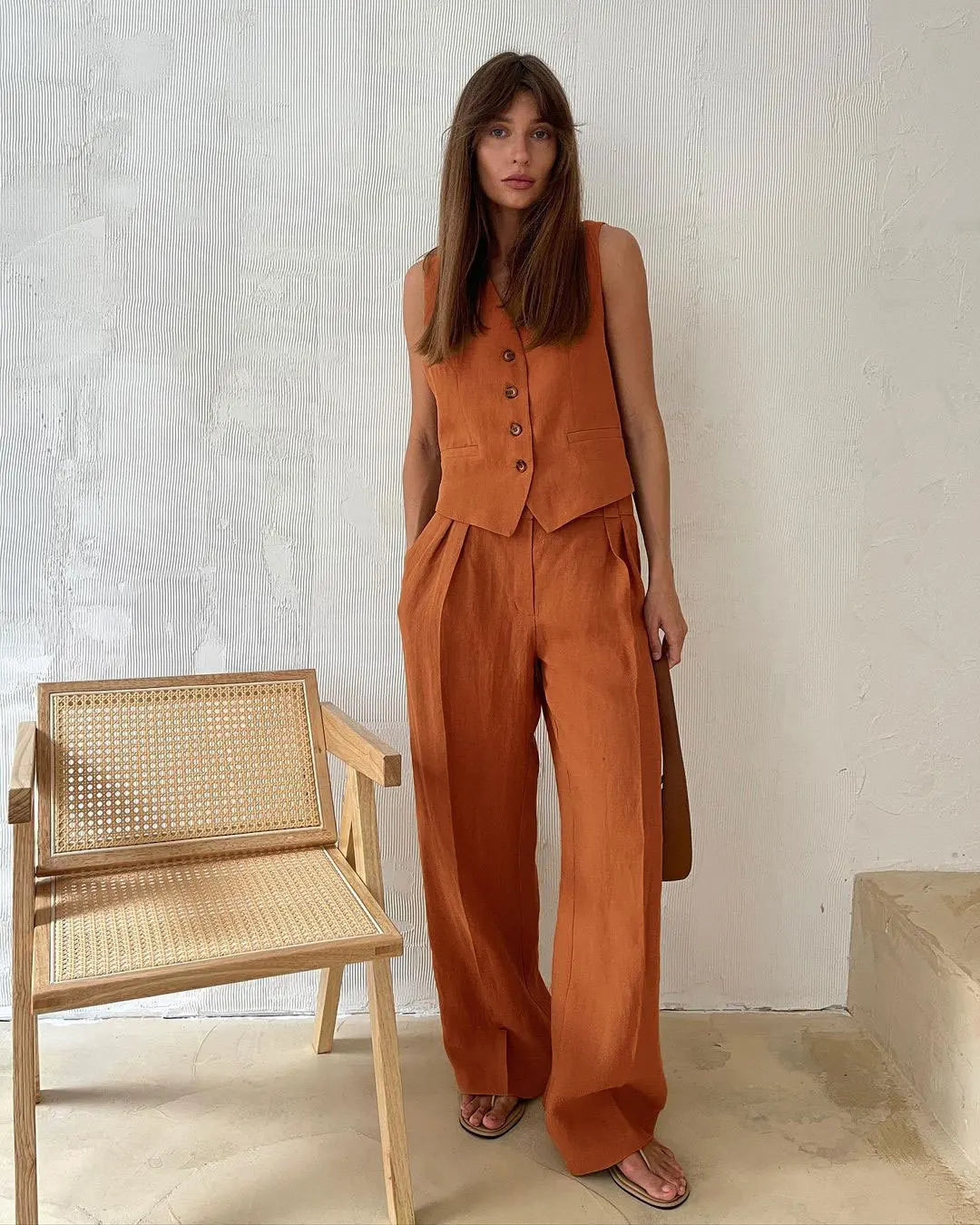 Anna-Berg | Natural Relaxed-Fit Belted Linen Trouser Set