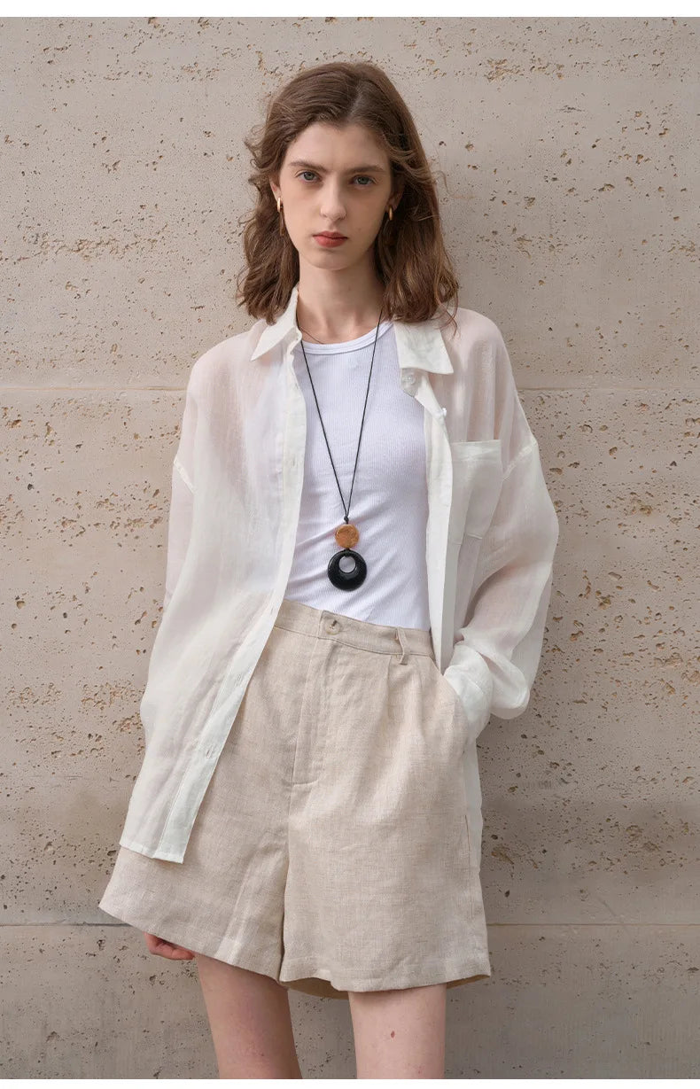 Anna-Berg | Natural Sheer Oversized Ramie Shirt