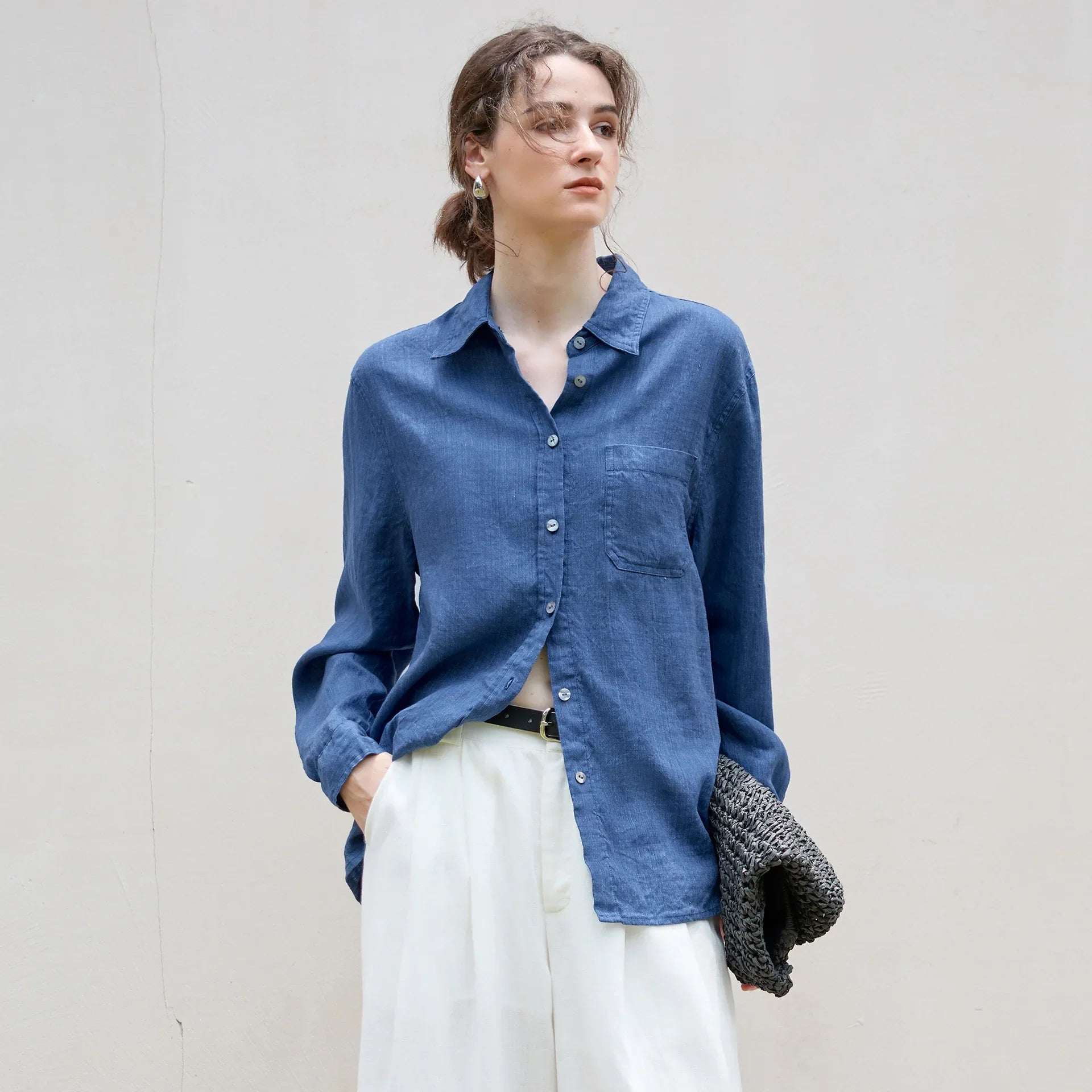 Anna-Berg | Beige Relaxed Fit Linen Shirt