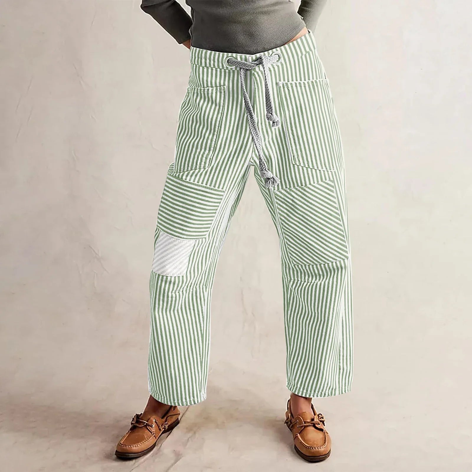 Anna-Berg | Navy Striped Wide-Leg Cotton Pant