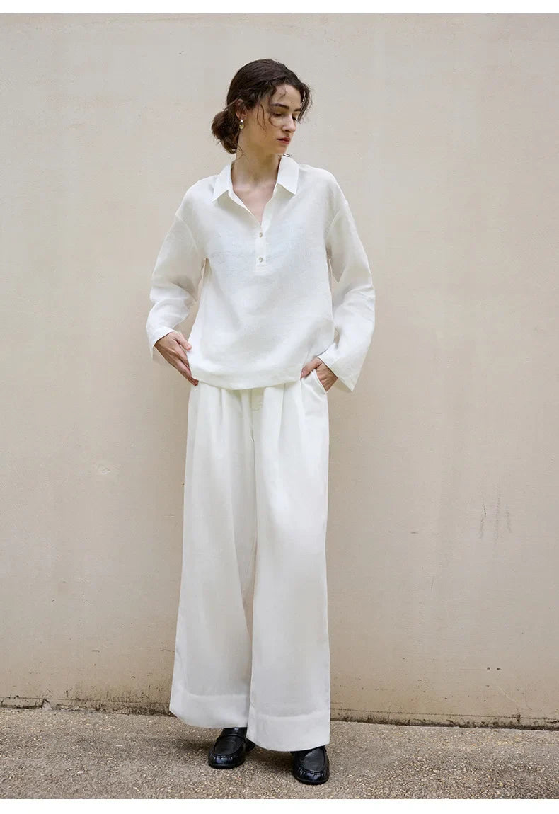 Anna-Berg | Relaxed-Fit Polo-Collar Linen Pullover
