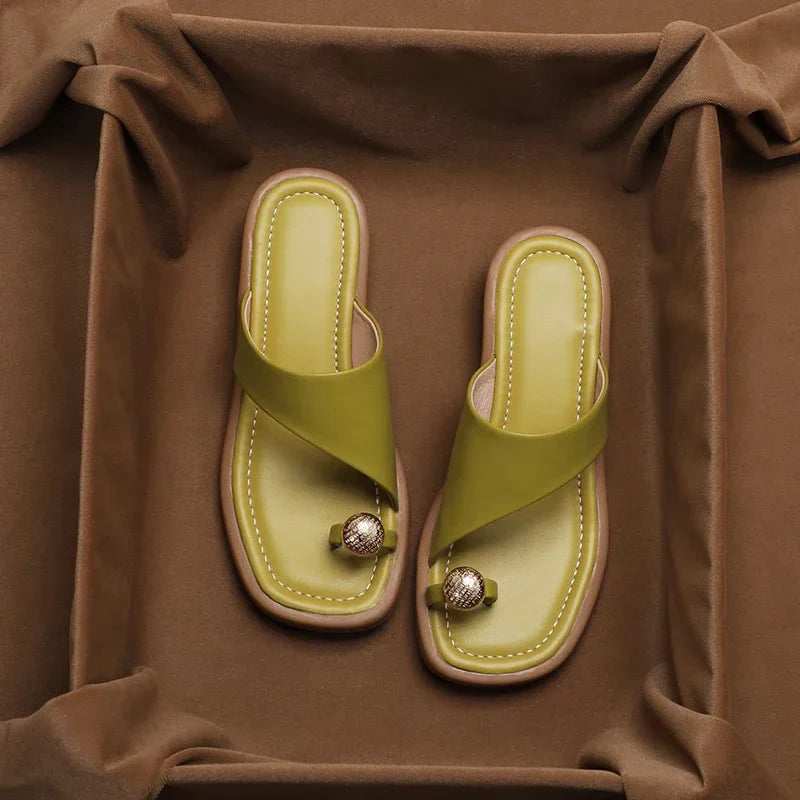 Anna-Berg | Square-Toe Leather Slides