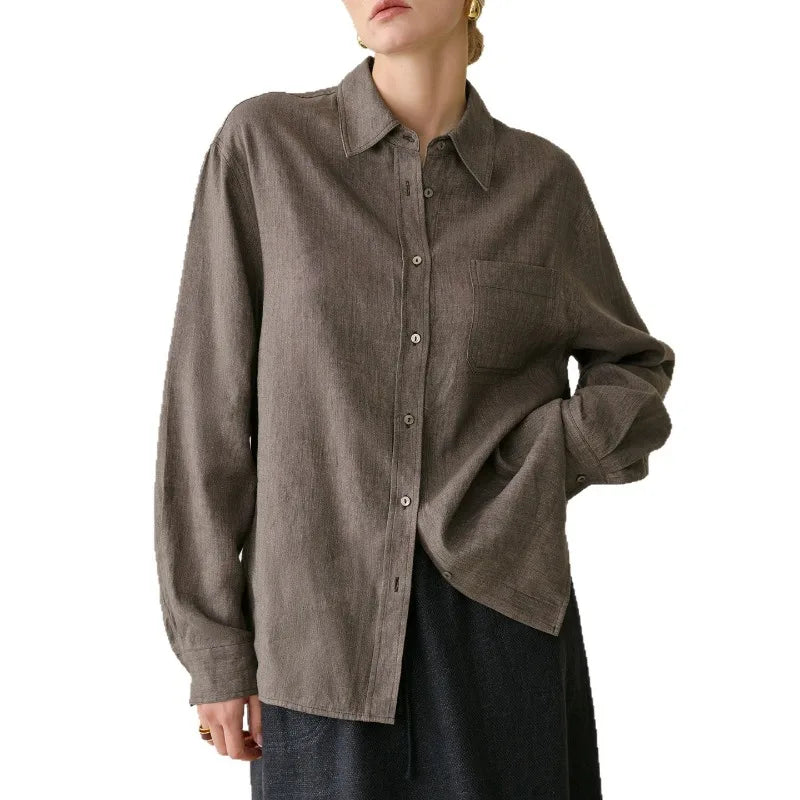 Anna-Berg | Beige Relaxed Fit Linen Shirt