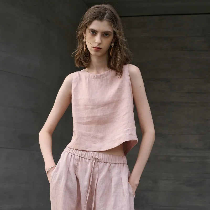 Anna-Berg | Asymmetric Cropped Linen Top