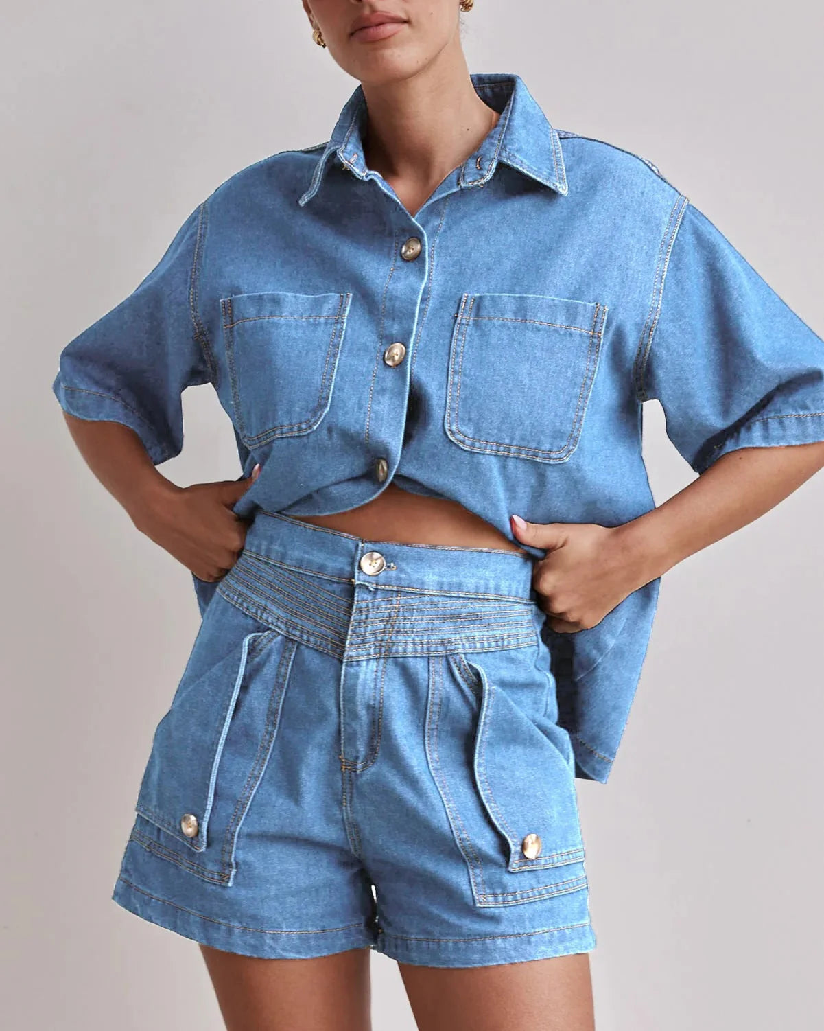 Anna-Berg | Indigo High-Waist Denim Two-Piece Set