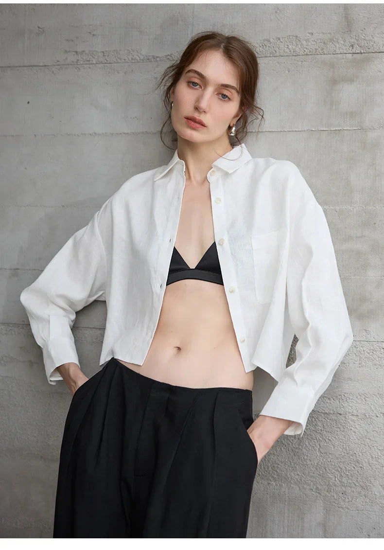 Anna-Berg | Cropped Long-Sleeve Linen Shirt