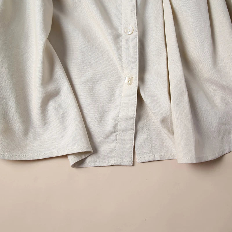 Anna-Berg | Ivory Gathered Lantern-Sleeve Cotton Blouse