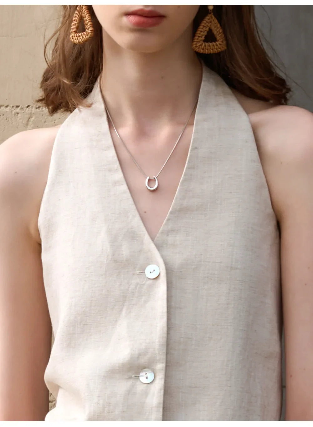 Anna-Berg | Natural Halter Linen Waistcoat Top