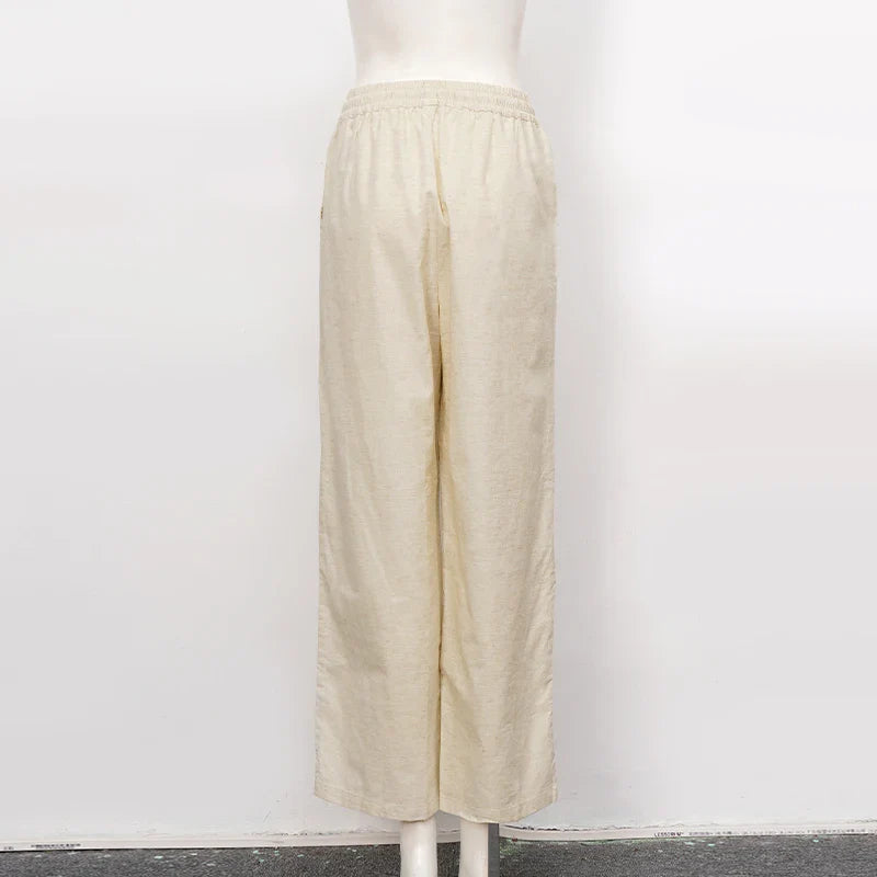 Anna-Berg | Natural Drawstring Waist Relaxed Fit Linen Pant