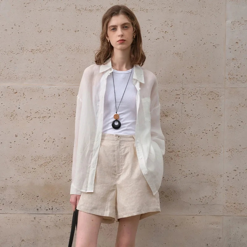 Anna-Berg | Natural Sheer Oversized Ramie Shirt