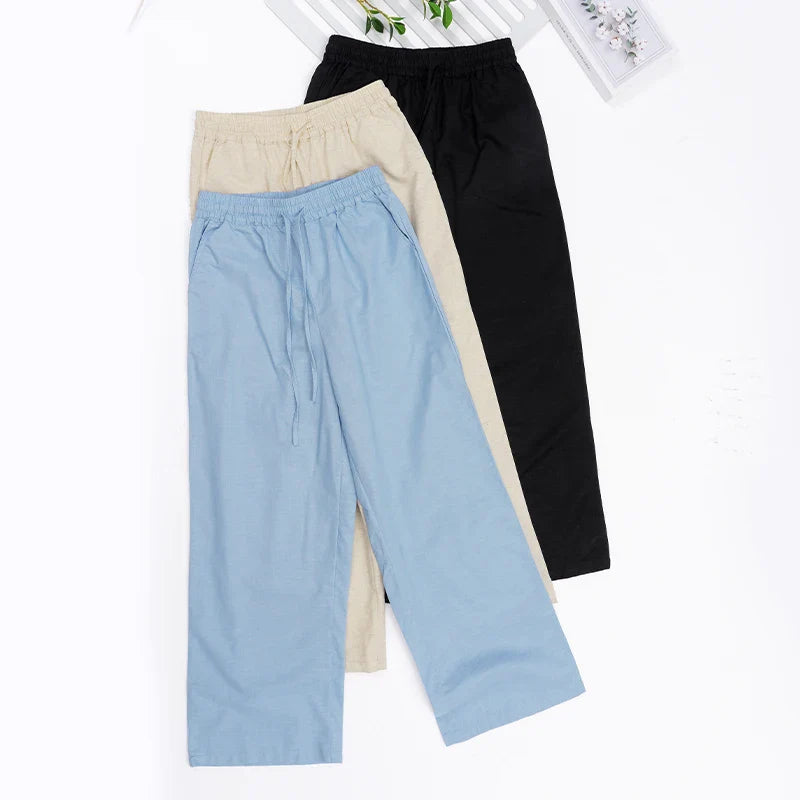 Anna-Berg | Natural Drawstring Waist Relaxed Fit Linen Pant