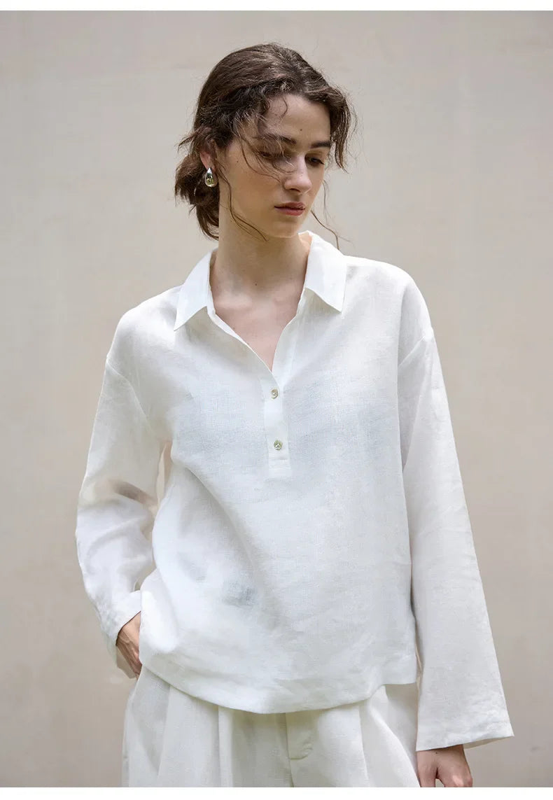 Anna-Berg | Relaxed-Fit Polo-Collar Linen Pullover