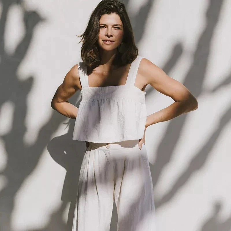Anna-Berg | Stone Pleated Cropped Linen Pant