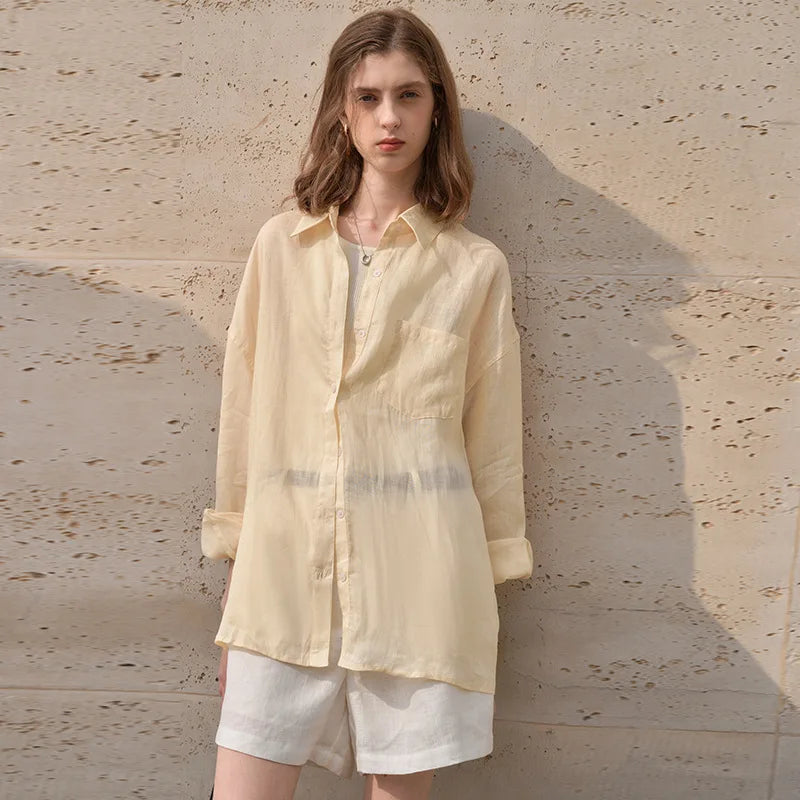 Anna-Berg | Natural Sheer Oversized Ramie Shirt