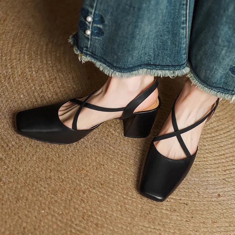 Anna-Berg | Black Pointed Toe Leather Heels