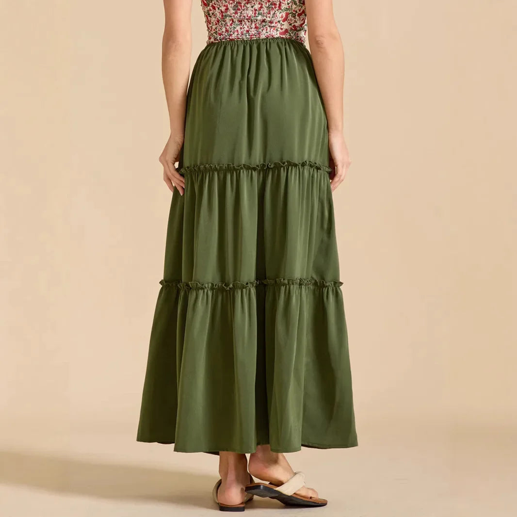 Anna-Berg | Sage Tiered Cotton Maxi Skirt