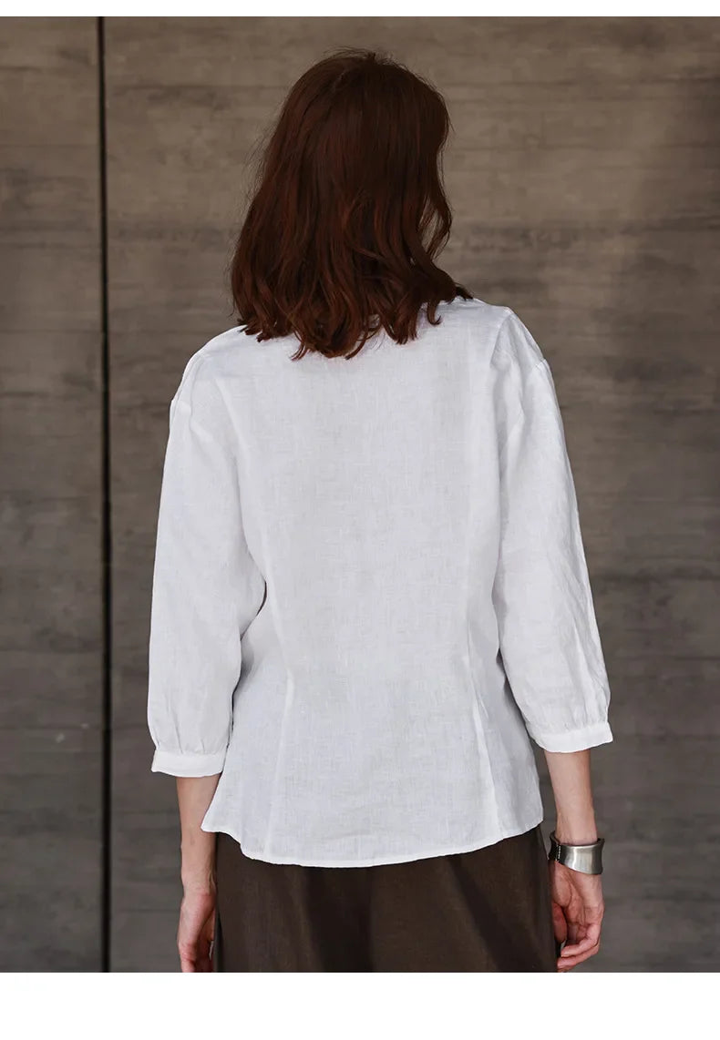 Anna-Berg | Fitted V-Neck Linen Blouse