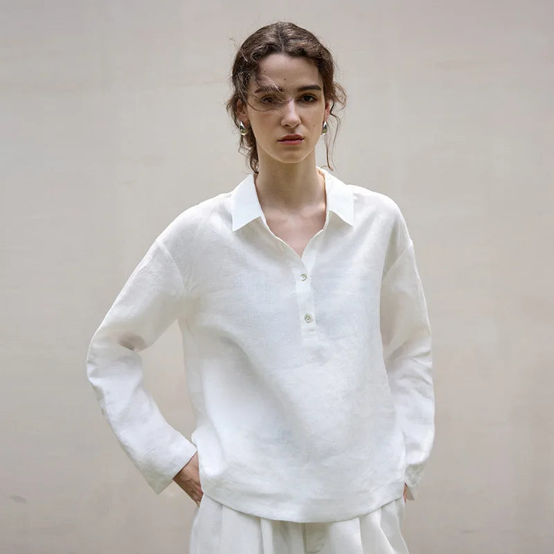 Anna-Berg | Relaxed-Fit Polo-Collar Linen Pullover