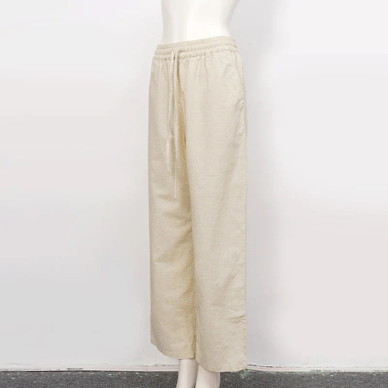 Anna-Berg | Natural Drawstring Waist Relaxed Fit Linen Pant