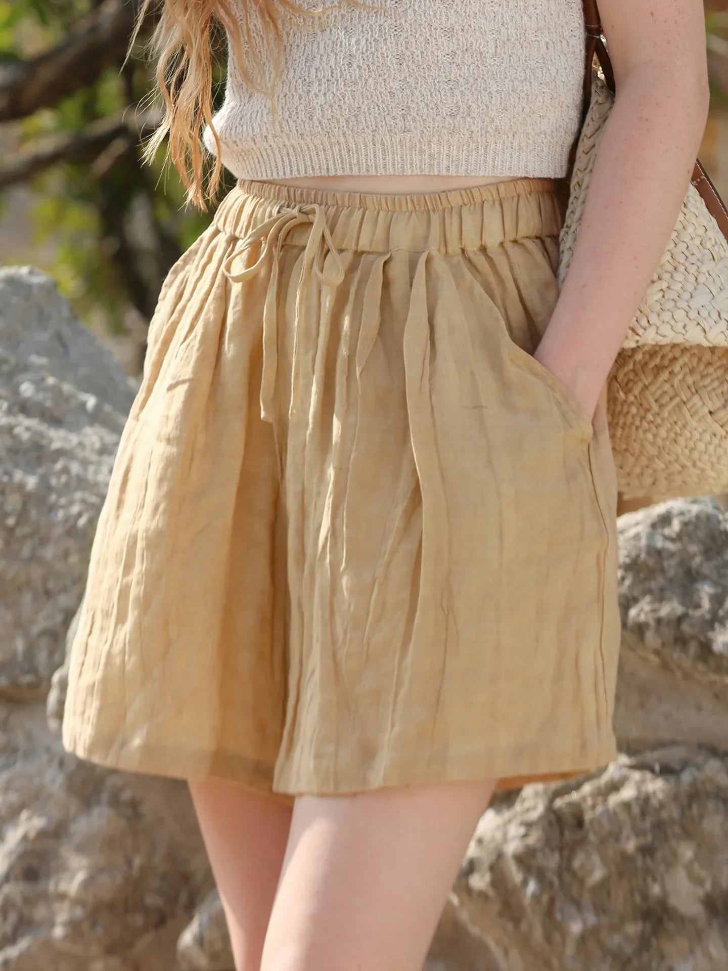 Anna-Berg | High-Waist Relaxed Fit Linen Shorts