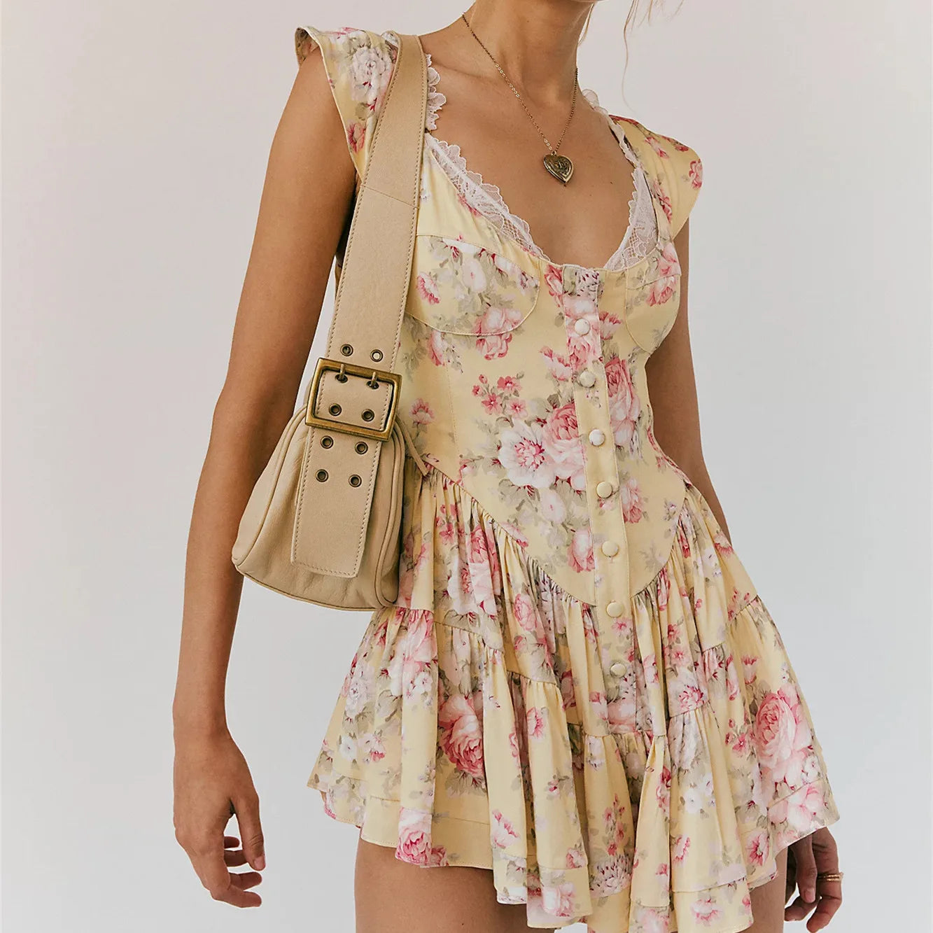 Anna-Berg | Blush Floral Lace-Trim Romper