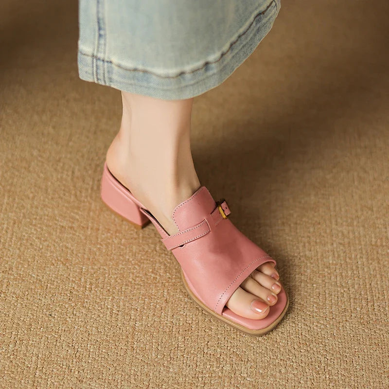 Anna-Berg | Black Adjustable Buckle Leather Slide