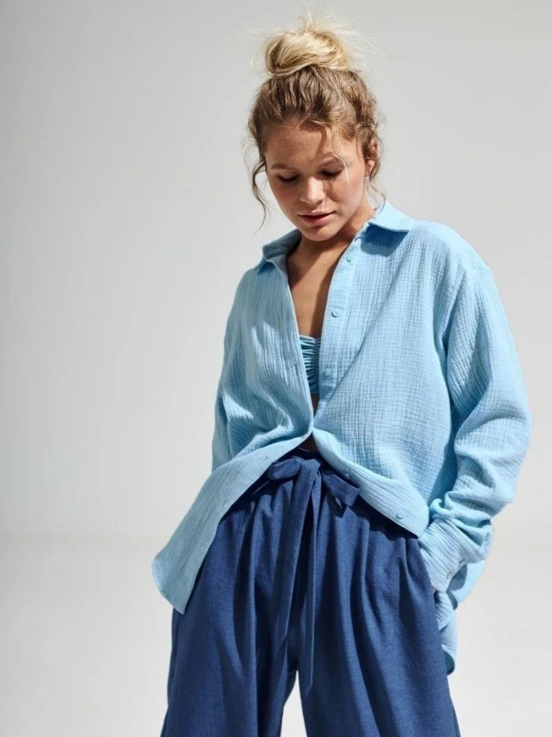 Anna-Berg | White Short-Sleeve Button-Up Cotton Shirt